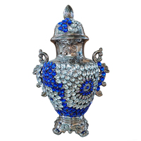 Vase en porcelaine antique fait main, écologique, style Art Déco, avec deux poignées, motif diamant bleu et argenté, pour mariage et décoration intérieure (vente en gros)