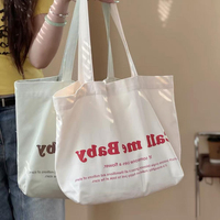 Tas Tote Kanvas Logo Kustom Warna Pastel, Katun Lembut, Kancing Tekan, Ringan, Dapat Digunakan Kembali, Tas Selempang untuk Butik, Kafe, Toko Buku