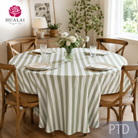 Nappe ronde en polyester et lin Hualai vert sauge à rayures blanches, résistante aux plis, idéale pour les mariages en extérieur et les fêtes dans le jardin