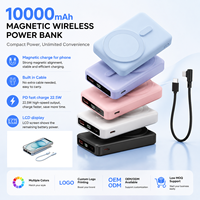 Power Bank Portabel OEM Magnetik Nirkabel Li-Polymer 10000mah dengan Kabel Terintegrasi, Layar LCD, dan Output USB Type C