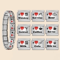 Breloques tendance en acier inoxydable de 9 mm pour bracelet, style italien, avec motifs 'J'aime Boire' (Vin, Bière, Cocktail, Café, Cola, Thé) pour la création de bijoux DIY
