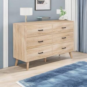 <span class=keywords><strong>Commode</strong></span> en bois moderne et traditionnelle à <span class=keywords><strong>6</strong></span> <span class=keywords><strong>tiroirs</strong></span>, coffre de rangement écologique et durable pour chambre et salon d'appartement - Product Image 1