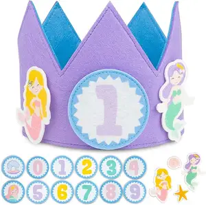 Custom baby Kids Felt Birthday Crown 1st Birthday Crown Mermaid Themed One Birthday Party Hat