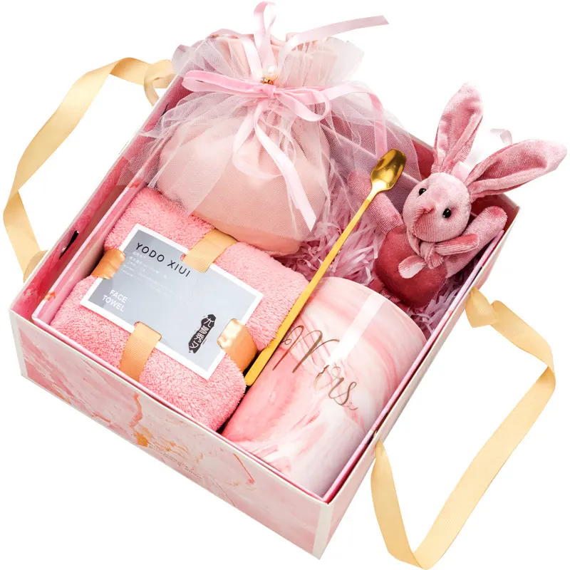 New Arrival Festival Valentines Mothers Day Wedding Bath Towel Mugs Rabbit Toys Luxury Box Gift Set For Women