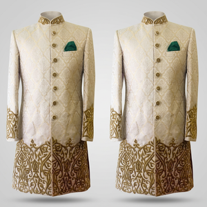 NEW ELEGANT GOLD EMBROIDERY on BROCADE SHERWANI & <b>PANT</b> WITH MATCHING SHOE Men's Suits & Blazer>Men's Suits - Product Image 1