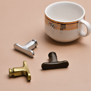 Minimalist T-Shaped Brass Cabinet Door Handles Durable Plated For Sliding Drawers And Doors - Product Image 1