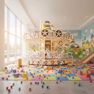 Instagram-Ready Paradise Carousel, Colorful Fiberglass <b>Shell</b> & LED Strip Lights, 360° Rotating Platform <b>Mirror</b> Canopy, Carnival - Product Image 1