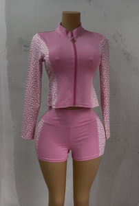 Completo da <span class=keywords><strong>donna</strong></span> in due pezzi con stampa leopardata, giacca corta con zip e pantaloni a vita alta a zampa d'elefante, outfit da casa per <span class=keywords><strong>donna</strong></span> - Product Image 3