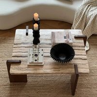 Table basse en marbre avec structure en bois, texture naturelle coordonnée pour les espaces de vie haut de gamme, Mesa De Centro