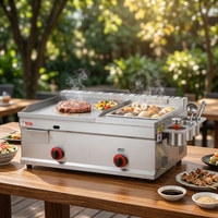 Gril à gaz GPL/GNL en acier inoxydable à double zone de contrôle, économe en énergie, pour friture de steaks commerciale, rôtissage et machine à nouilles froides