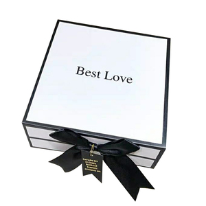Fancy White Box Carton Black Logo Rigid Flat Luxury Magnetic Folding Storage Paper Gift Box With Ribbon