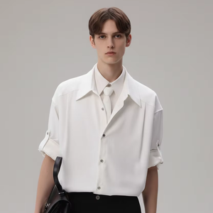Coton de luxe 160 GSM pour chemises d'été, léger, respirant, doux, drapé, minimaliste, décontracté chic pour hommes - Product Image 1