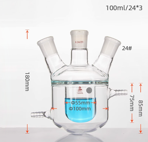 Reator encamisado dupla camada reator garrafa três pescoço redondo-fundo circulação isolamento dentro e fora round100ml/24 # - Product Image 2