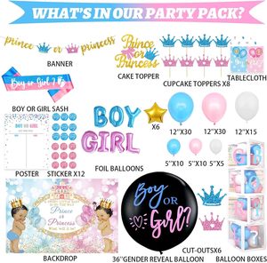 Decorazioni per Rivelazione del Sesso del Bambino: Palloncini, Sfondo, Striscione, Tovaglia, Decorazioni per Torte e Cupcake, Scatola, Poster Ritagliato, Fascia Rosa e Blu - Product Image 3