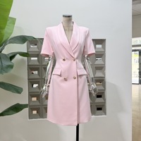 Robe professionnelle élégante à manches courtes pour femme, col tailleur cintré, robe mi-longue de qualité supérieure