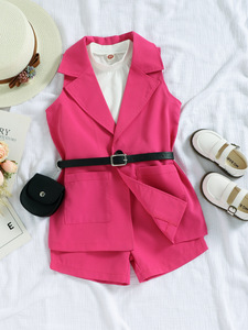 ชุดเสื้อผ้าสำหรับเด็กผู้หญิง4ชิ้น, เซ็ตชุดลำลองแขนกุดและสูทสีล้วนสำหรับเด็กวัยหัดเดินแฟชั่นฤดูร้อน - Product Image 2