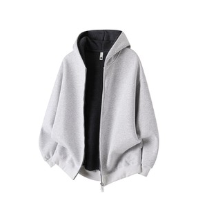 เสื้อฮู้ดผู้ชายสีดำทรงโอเวอร์ไซส์ สวมใส่สบายๆ สำหรับฤดูใบไม้ร่วง แขนเสื้อปกติ สีพื้น ผ้าถักเนื้อเฟรนช์เทอร์รี่ - Product Image 2