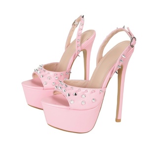 2025 <span class=keywords><strong>Liu</strong></span> Ding Metal tacones altos nuevo tacón de boca de pez rosa 16CM Sandalias de tacón alto espalda abierta encaje tamaño 35-42 verano al aire libre Slip-On - Product Image 2
