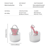 Bolso de mano de lujo en esmalte rosa, tacones altos, caja de joyería de metal, aleación de zinc, plateado, regalo de aniversario para mujer