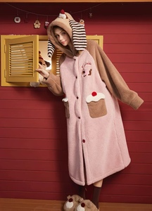 Pigiama da donna in pile corallo caldo con stampa cartone animato Bassotto, maniche lunghe, in terylene, per cosplay e feste IM151-W - Product Image 6