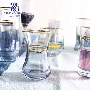 Vasos Altos de Vidrio Azul con Recubrimiento Iónico Eléctrico para Agua, Jugo, Cócteles, Bodas, con Borde Dorado, 300 ml, Vaso de Lujo - Product Image 1