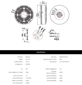 Ligpower U10II KV100 IP45 низкая оптовая цена бесщеточный 1600 Вт 10 кг 20 кг 30 кг Bldc мотор Дрон - Product Image 5