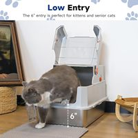 Bac à litière pour chat en acier inoxydable avec couvercle, facile à nettoyer, grande capacité, design fermé écologique pour les gros chats