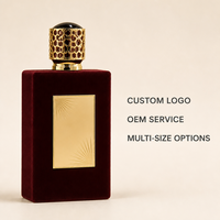 Flacon de parfum vide en verre rouge velours personnalisé avec bouchon doré et coffret cadeau de luxe, flacon pulvérisateur rechargeable de style arabe en gros