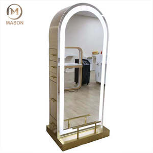 Estación de Espejo LED de Doble Cara para <span class=keywords><strong>Barber</strong></span>ía, Diseño de Arco de Hierro, Moderna, Ajustable, Iluminación Impermeable, Muebles de Estilismo de Salón Premium - Product Image 3