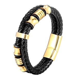 เครื่องประดับสร้อยข้อมือสแตนเลสสร้อยข้อมือหนังผู้ชายสีดำ - Product Image 6