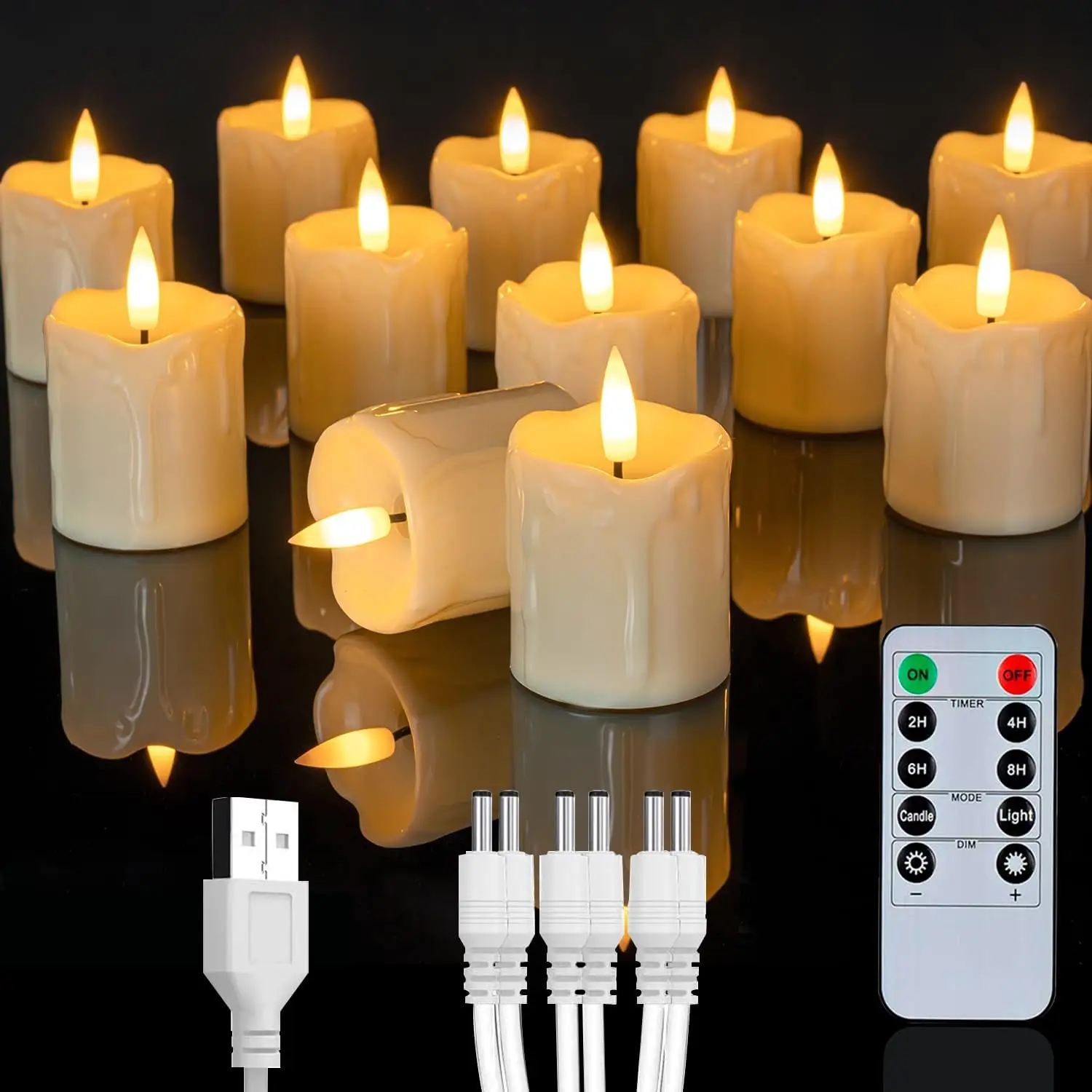 Homemory Rechargeable Flameless Candles with Timer Remote  2" x 2" Realistic Battery Operated LED Votive Tea Lights  12Pack
