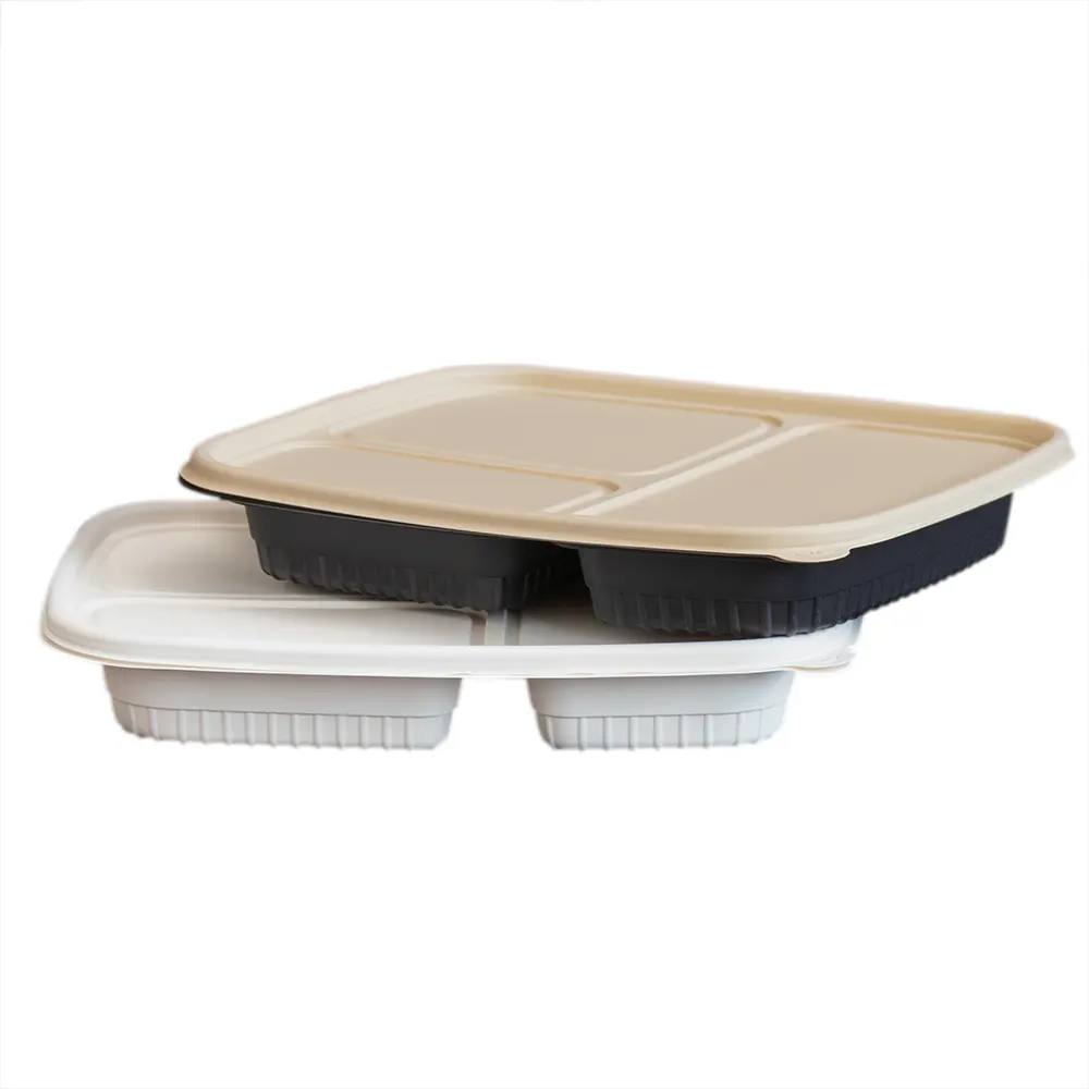 10 Inch Split 3 Compartment Cornstarch Flip Disposable Lunch Box Disposable Corn Starch Takeaway Box