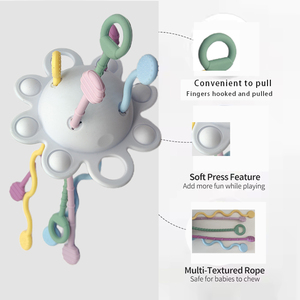 몬테소리-영감을 얻은 남녀공용 실리콘 감각 풀 끈 장난감 원격 제어 장난감 가방 포장이있는 아기 교육용 Teether - Product Image 3