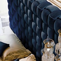 Modernes Blaues Samt-Kingsize-Schlafzimmermöbel Einzigartiges Doppelkopfteil mit Knopfheftung-Design