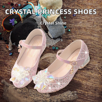 Chaussures de princesse à talons hauts antidérapantes pour filles, imprimés animaux, cristaux brillants, logo personnalisé, mocassins décontractés pour enfants, chaussures de fête pour enfants