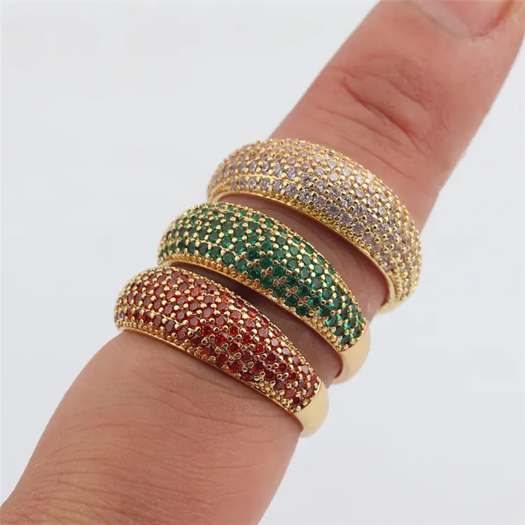 Fedi nuziali di tendenza anelli in oro Cz con diamanti verdi rossi e zirconi Micro-intarsiati regolabili per le donne