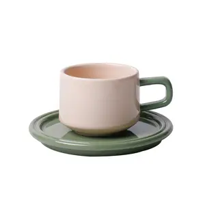 2022 귀여운 커피 컵과 접시 세트 머그잔 카푸치노 라떼 컵 두꺼운 세라믹 250ml 컬러 커피 머그잔 및 차 세트