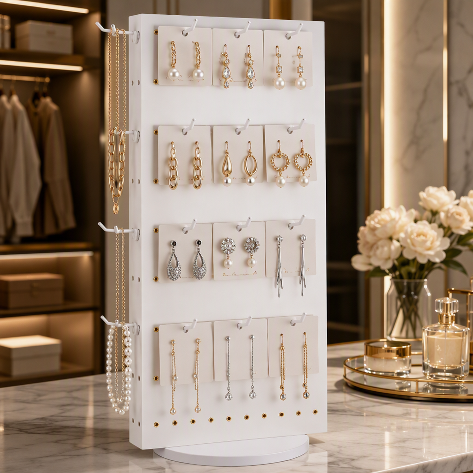 Table Rotating Spinner Rack HOTEAM Luxury White Rotating Acrylic Jewelry Display Stand - 360 Degree ...