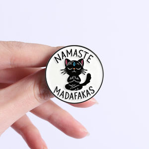 Pin Enamel Namaste Madafakas Lucu Yoga Zen Kucing Hitam Bros Hewan Peniti Kerah Perhiasan Hadiah Grosir - Product Image 4