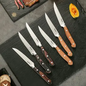 2023 Top Seller High Carbon Serrated Pakka Wood Steak Knife Set In Stainless Steel Steak Knives