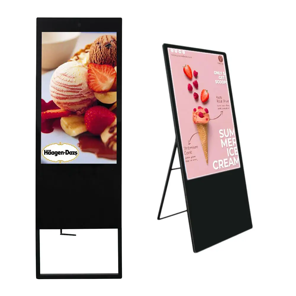 Bir işaret dijital reklam medya oynatıcı dikey medya oynatıcı gıda ekran LCD standı durumda