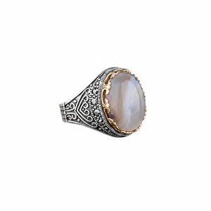 High Quality 925 Sterling <b>Silver</b> Ottoman Sultan <b>Ring</b> with Agate Stone Classic Party Gemstone <b>Ring</b> <b>for</b> <b>Men</b> - Product Image 2