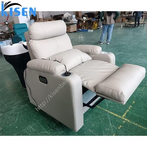 Kisen Salon Bed Chair Electric Shampoo <b>Sofa</b> with Stainless Steel Base Ceramic Sink Manual Rotation Electric Reclining - Product Image 1