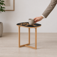 Table d'appoint ovale minimaliste en bois, plateau sculpté artistique, cadre géométrique simple, meuble d'appoint pour salon, chambre, hôtel