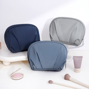 Beilian <b>Makeup</b> Bag Half Round Lightweight Portable Travel Cosmetic <b>Case</b> Gray With Light Blue - Product Image 1