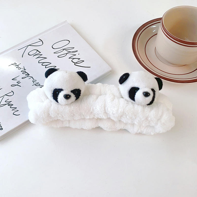 Jiamu New Design Cute Panda Head Hair Band 3D Cartoon Panda Children and Women Headband for Washing Face Makeup Hair Ornaments