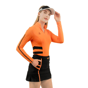 Abbigliamento da golf da <span class=keywords><strong>donna</strong></span> con scollo a V all'ingrosso <span class=keywords><strong>camicia</strong></span> da golf di colore <span class=keywords><strong>arancione</strong></span> abbigliamento sportivo da <span class=keywords><strong>donna</strong></span> polo a maniche lunghe - Product Image 2