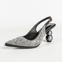 Escarpins slingback à bout pointu en strass argentés scintillants, talon en cristal, pour l'été, grandes tailles, chaussures de soirée et de mariage