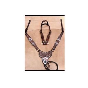 Juego de tachuelas marrones de cuero de estilo occidental de alta calidad con cuello de pecho Conchos decorativos Headstall a juego para carreras de caballos - Product Image 3