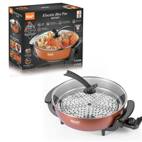 RAF R.5429M 8L 1350W 32cm Elektrischer Hotpot mit Dampfgarer, Antihaft-Tiefe Pfanne, Glasdeckel, Gleichmäßige Erwärmung, Familien-Tischkochtopf